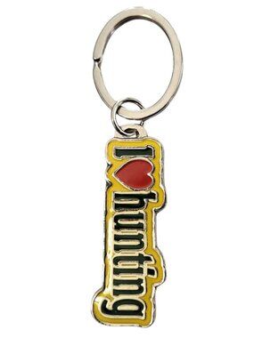 SWIBCO NW0T Yellow Black & Red Galaxy Keychain Silver Metal I LOVE HUNTING